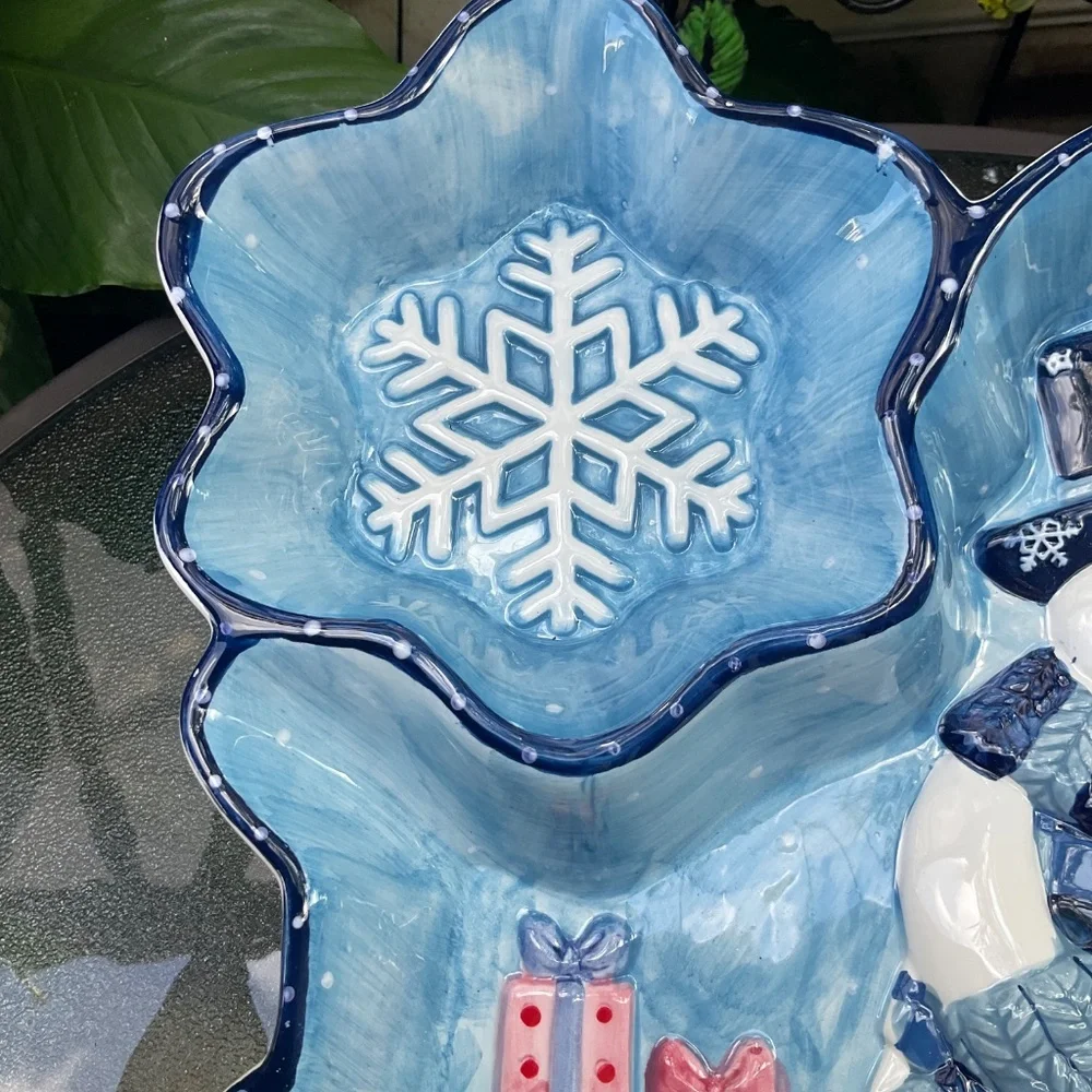 Large Christmas Mercuries Porcelain Snowman Chip & Dip Tray
